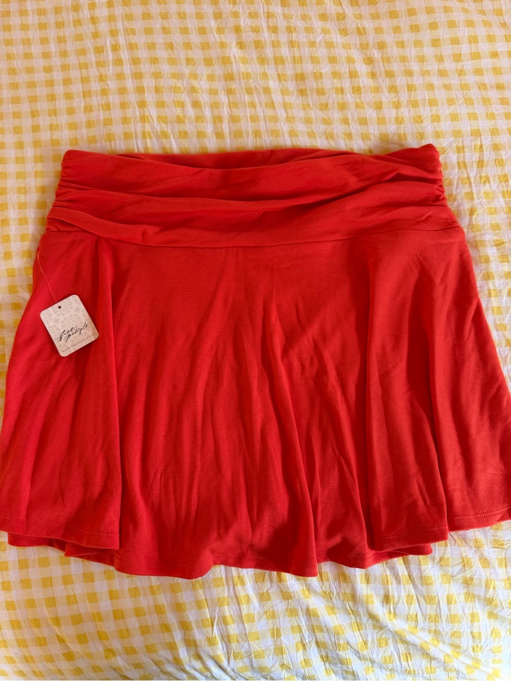 Free People Red-Orange Fold-Over Waist Skater Skirt